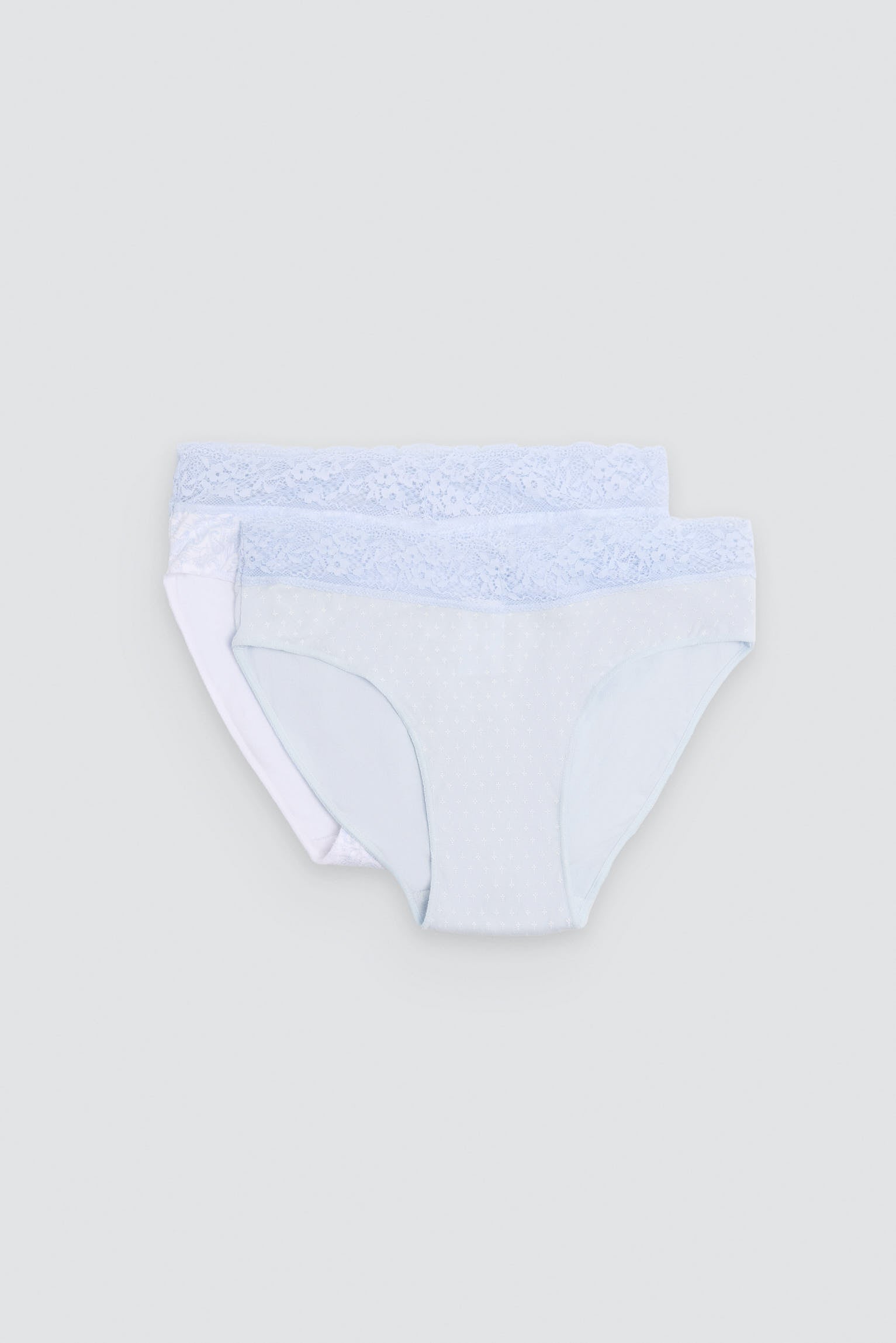 Confezione da 2 slip midi stampati in cotone con bordo in pizzo, blu