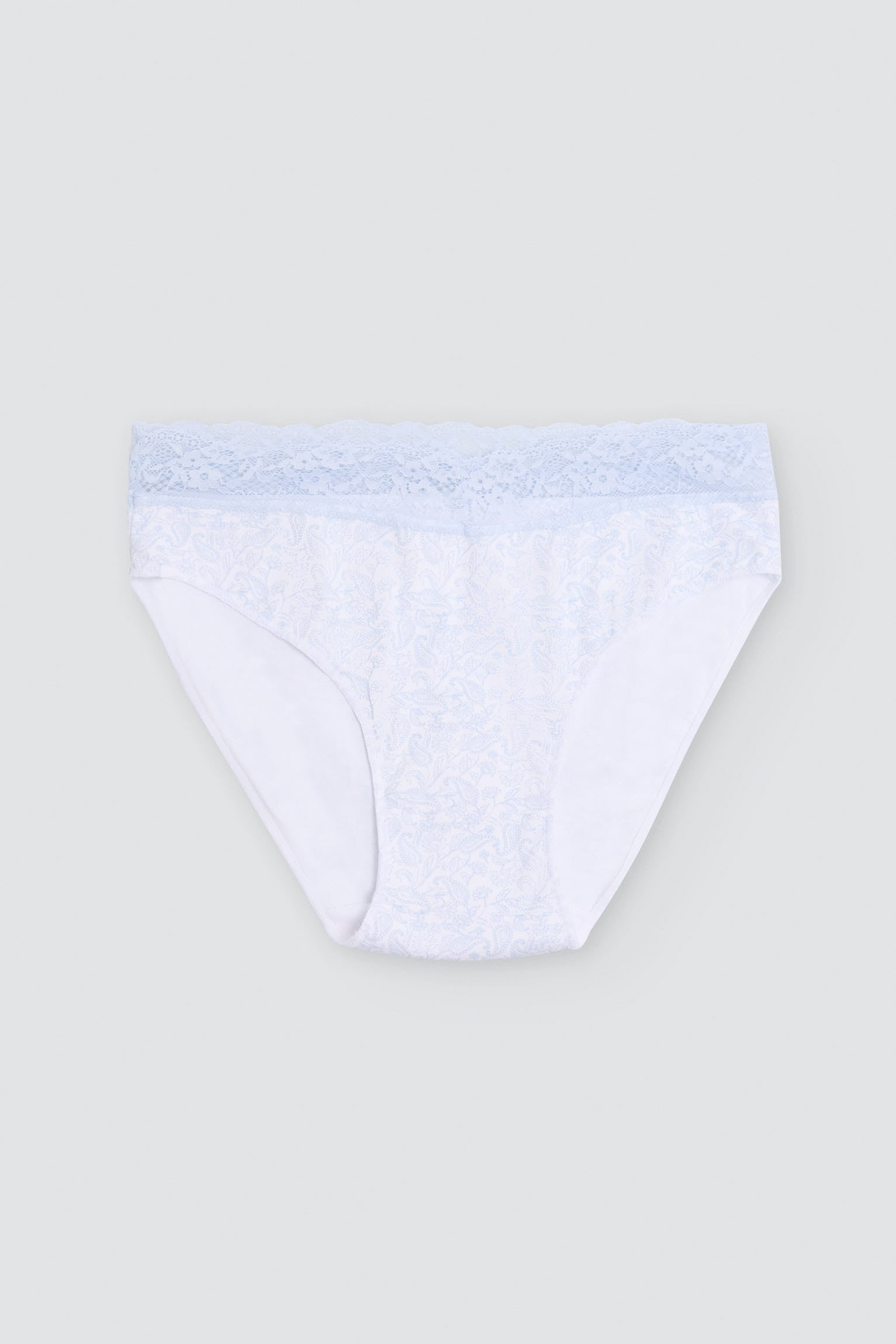 Confezione da 2 slip midi stampati in cotone con bordo in pizzo, blu