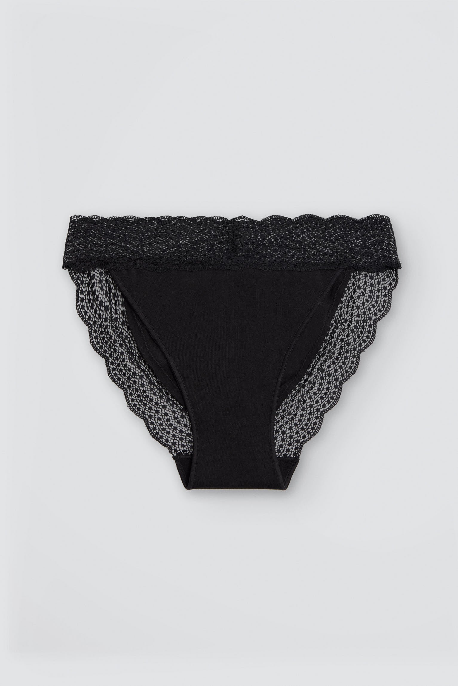 Slip mini in cotone con bordo in pizzo nero