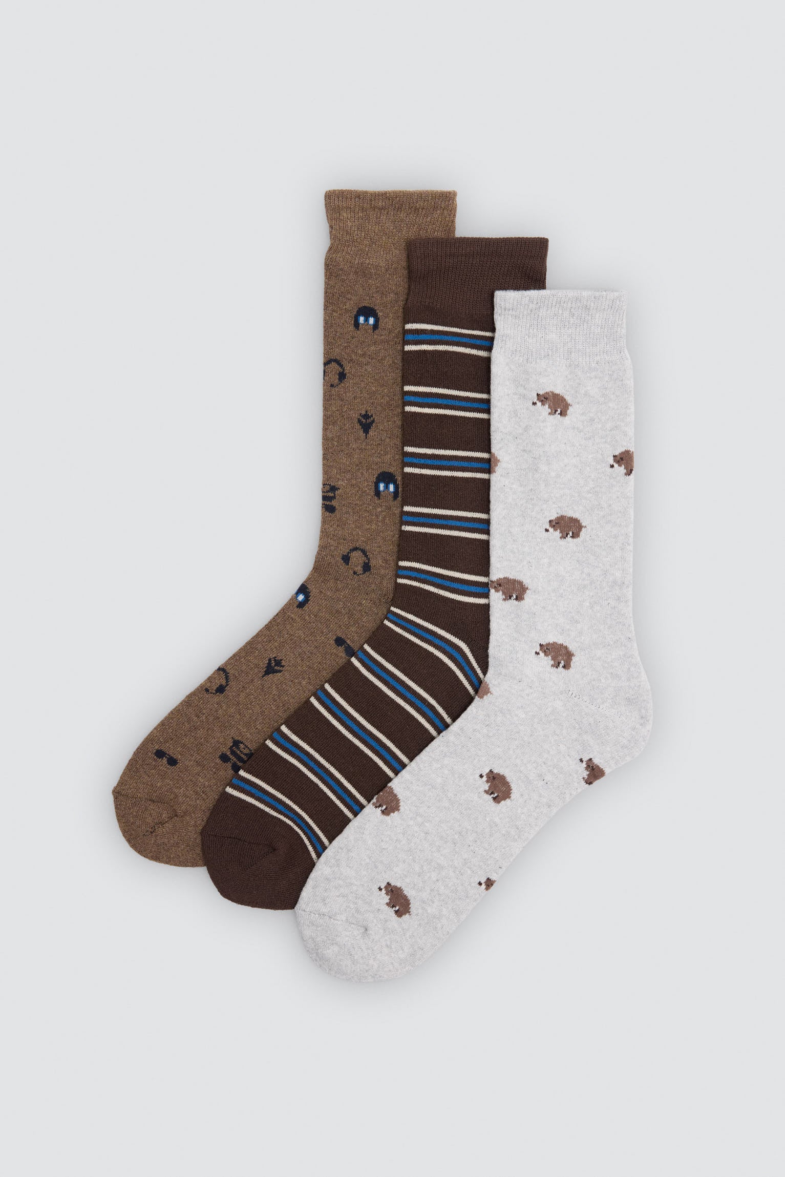 Pack 3 calzini termici estampados variados osos, auriculares y rayas