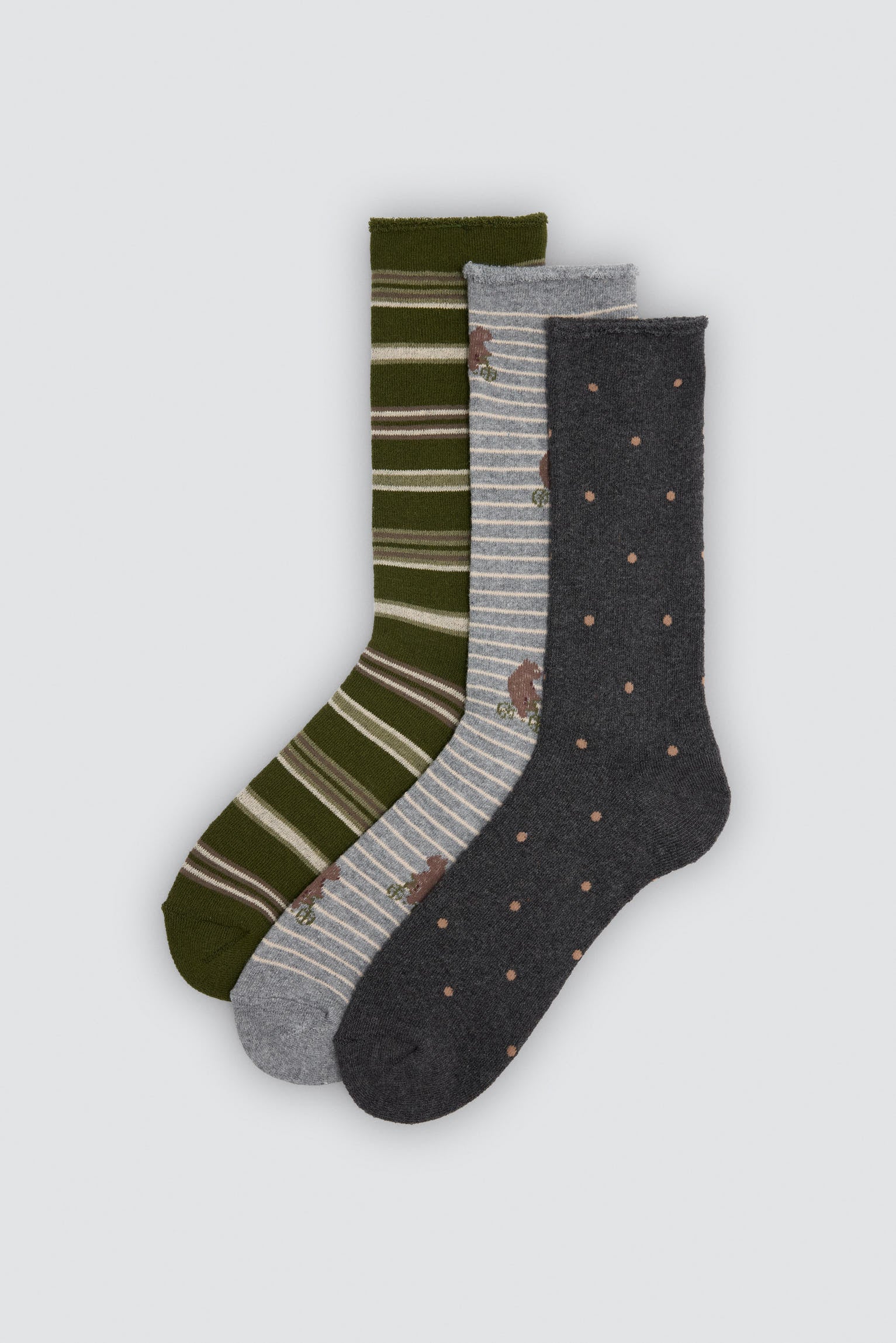 Pack 3 calzini termici sin puño estampados rayas y lunares