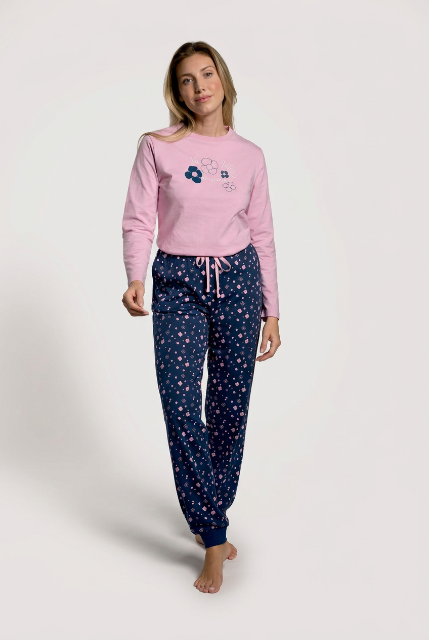 Pigiama lungo cotone donna stampa fiori