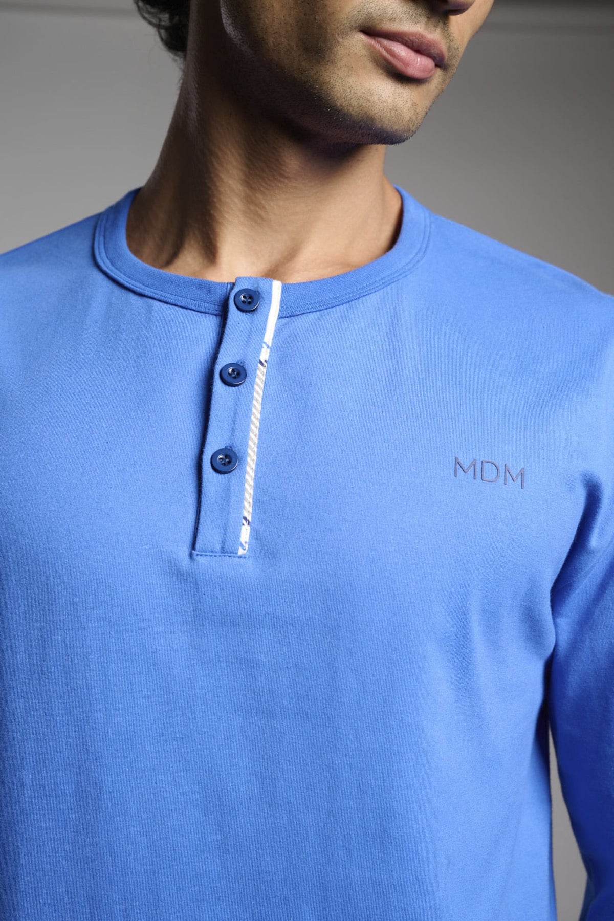 Pigiama lungo uomo cotone cuello henley stampa cuadros