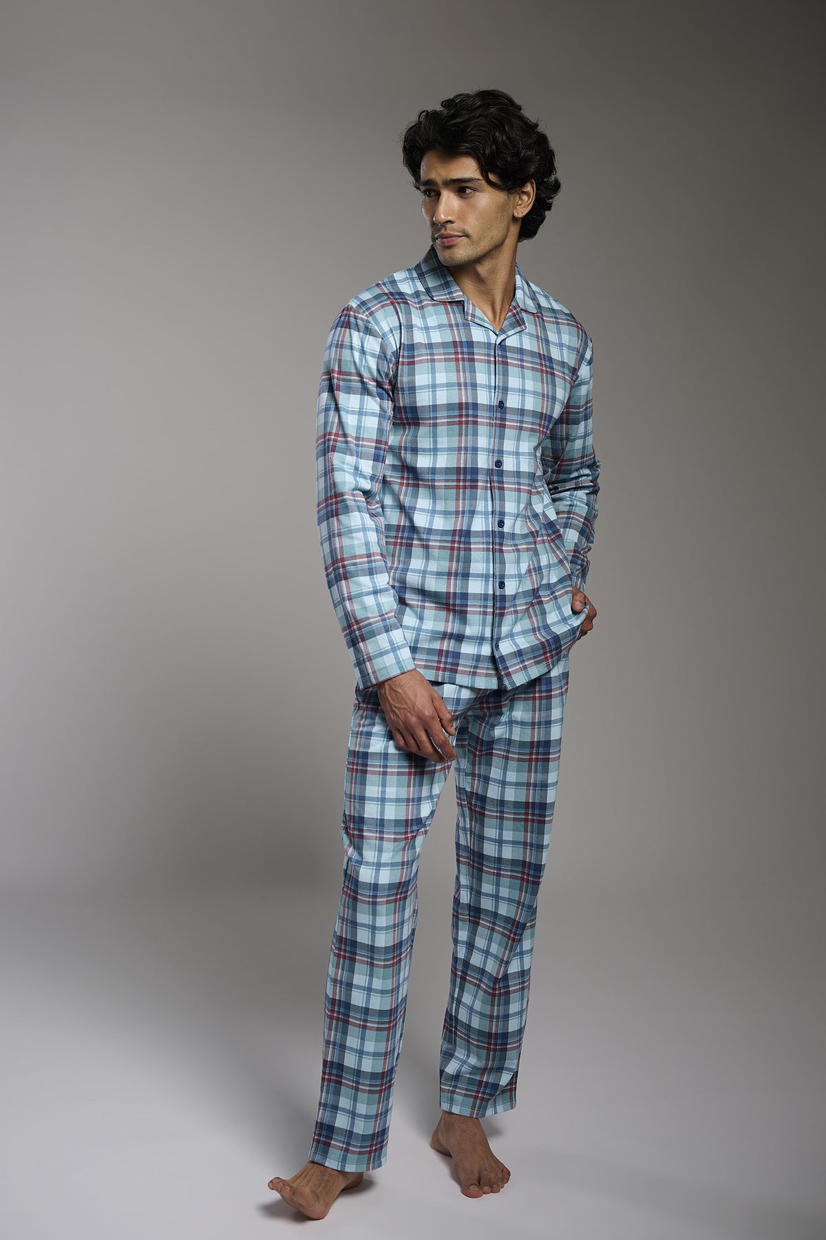 Pijama camisero largo uomo algodón cuadros