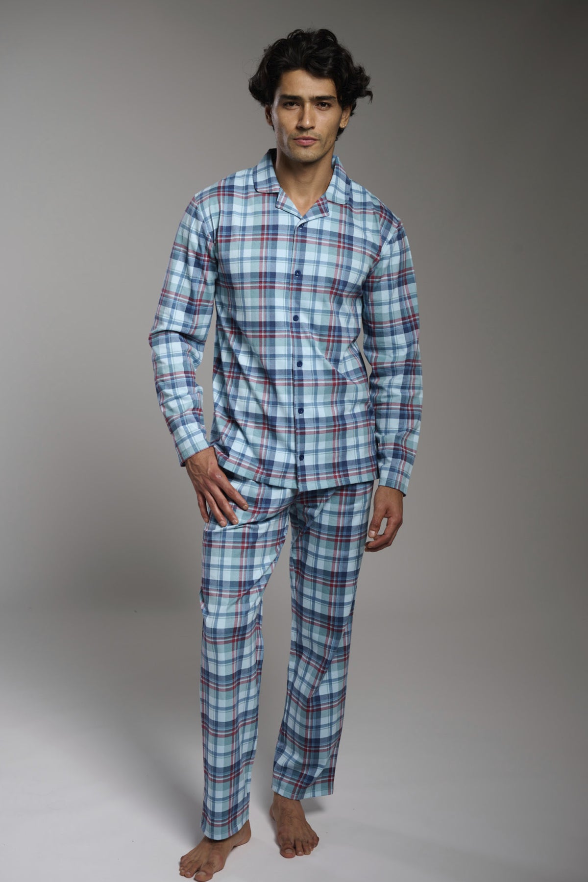 Pijama camisero largo uomo algodón cuadros