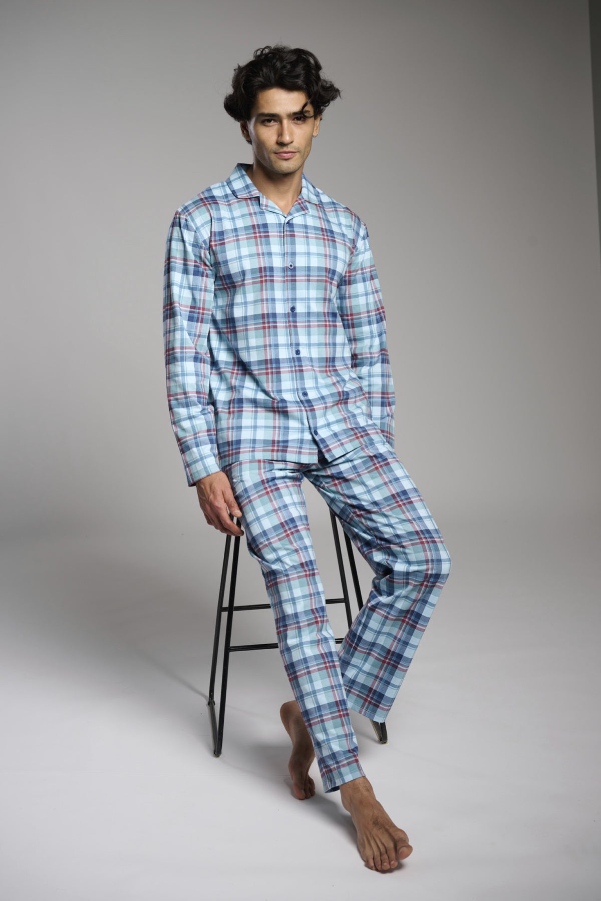 Pijama camisero largo uomo algodón cuadros