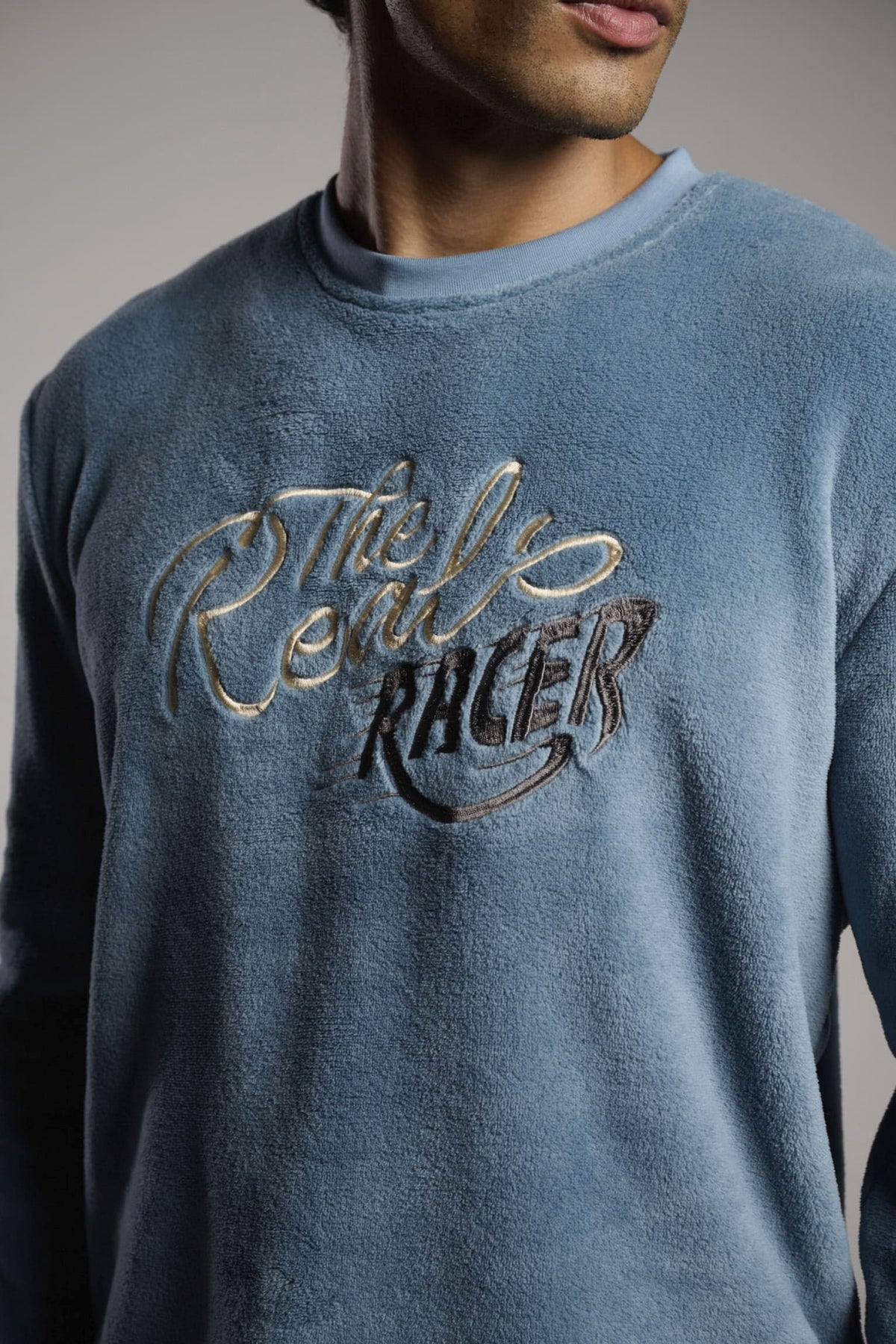 Pijama largo uomo polar coralina azul y gris The Real Racer