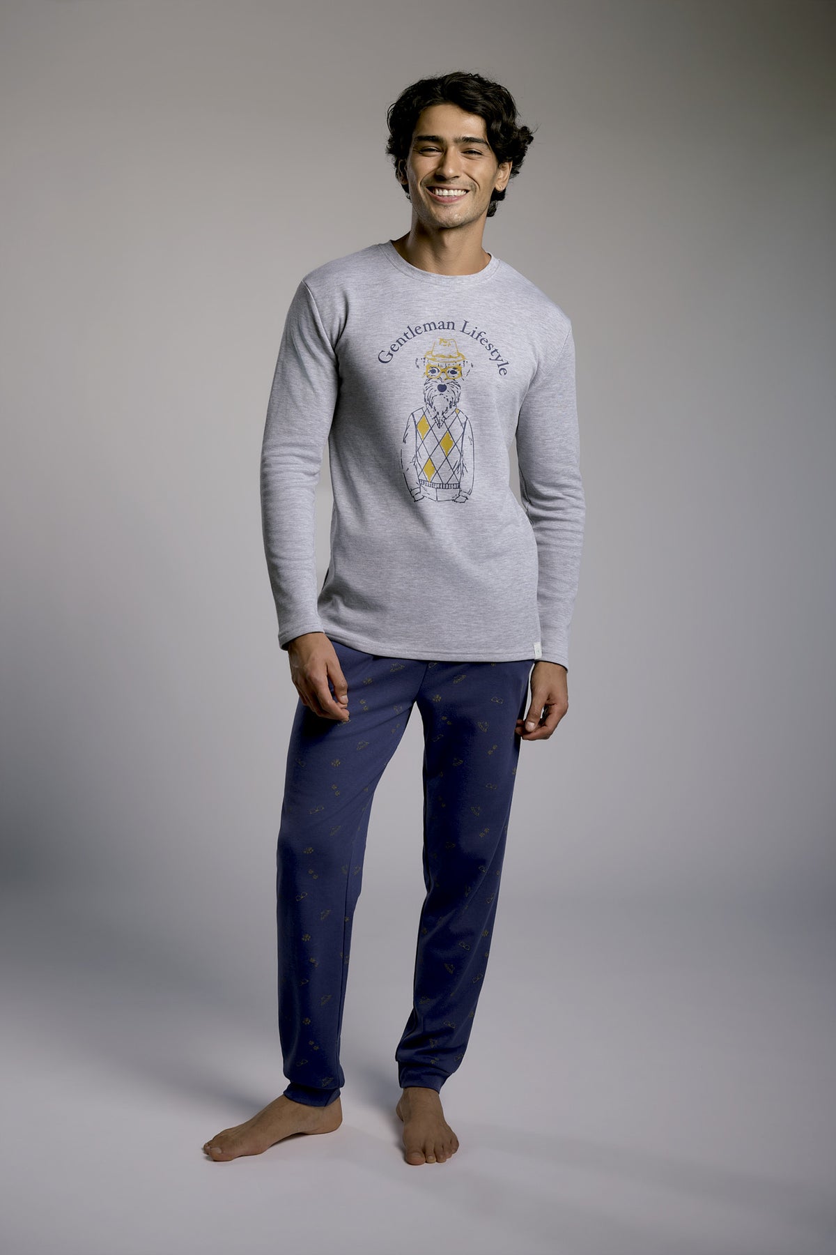 Pigiama lungo uomo afelpado stampa Gentleman Lifestyle