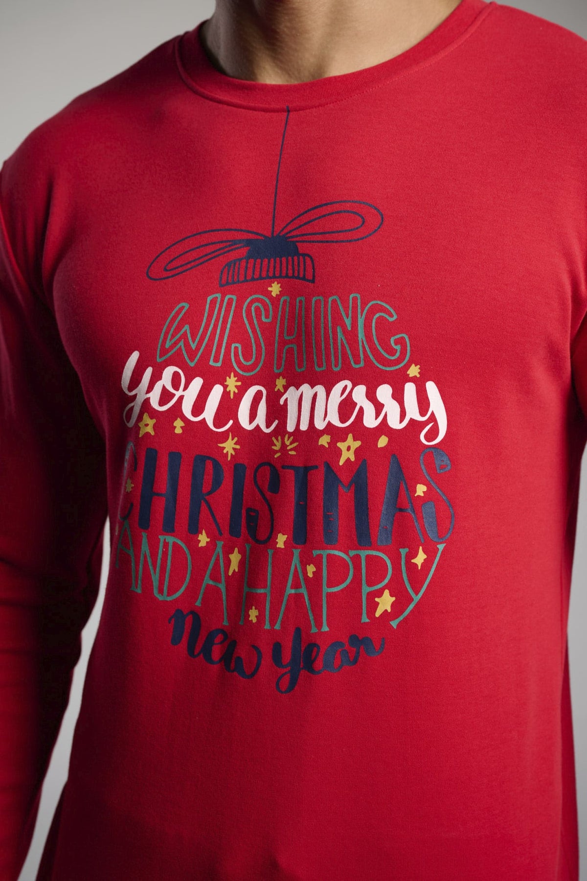 Pigiama lungo afelpado uomo stampa Navidad Wishing you a Merry Christmas and a Happy New Year