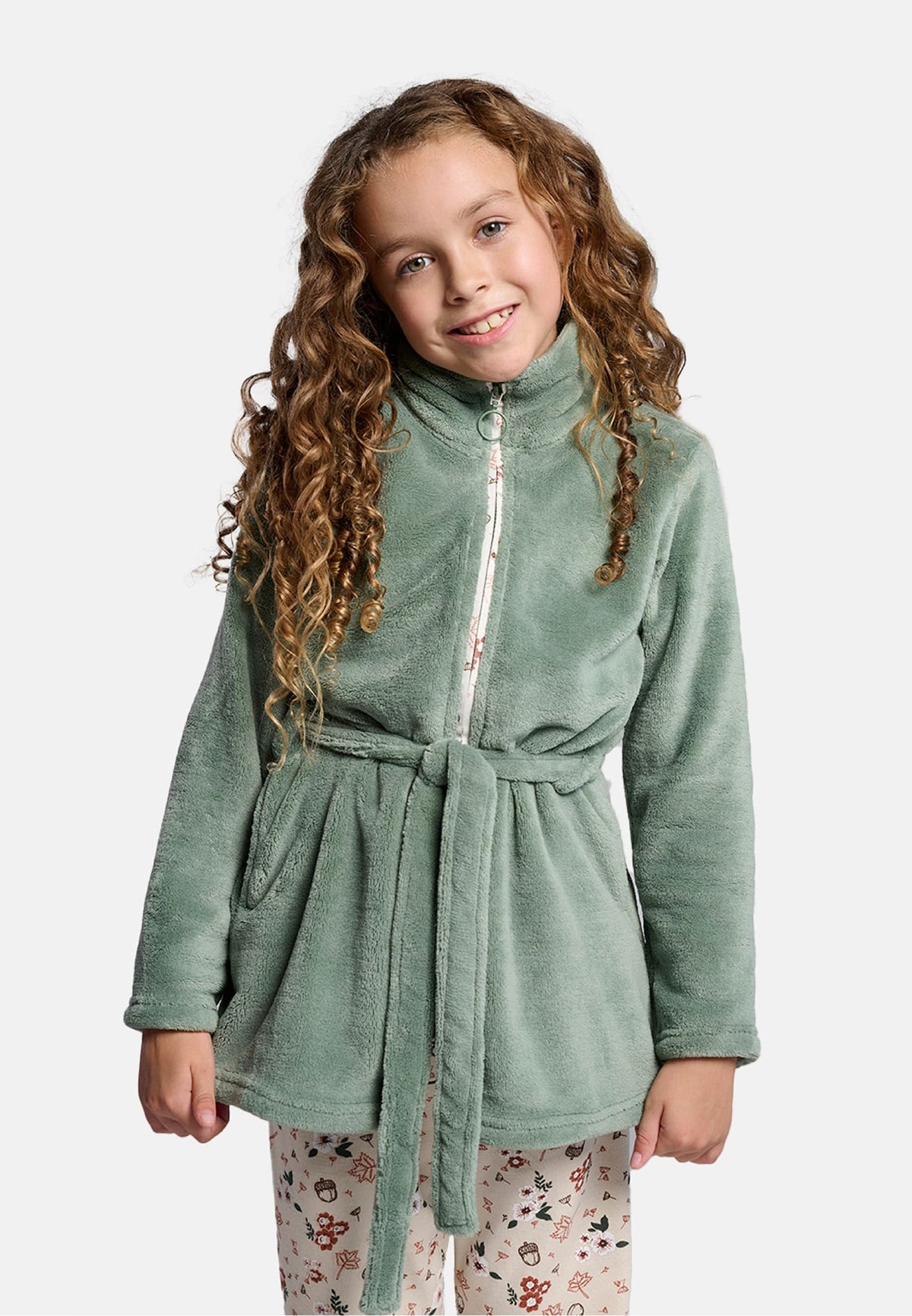 Bata bambino polar coralina bambina cierre cinturón verde