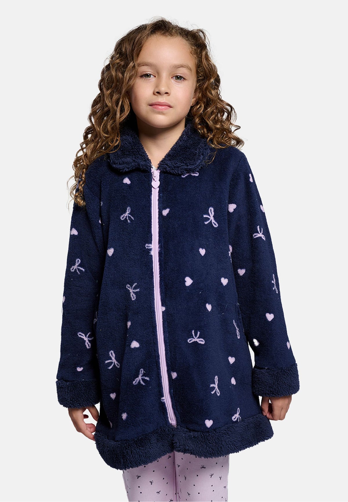 Bata bambino polar borreguito bambina cierre cremallera stampa lazos y corazones