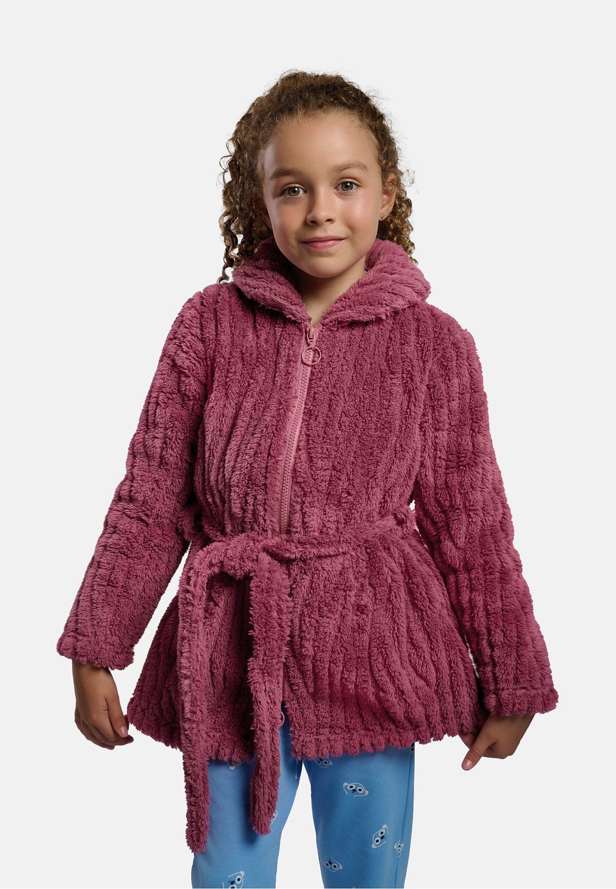Bata bambino polar coralina bambina con cuello y relieve rosa