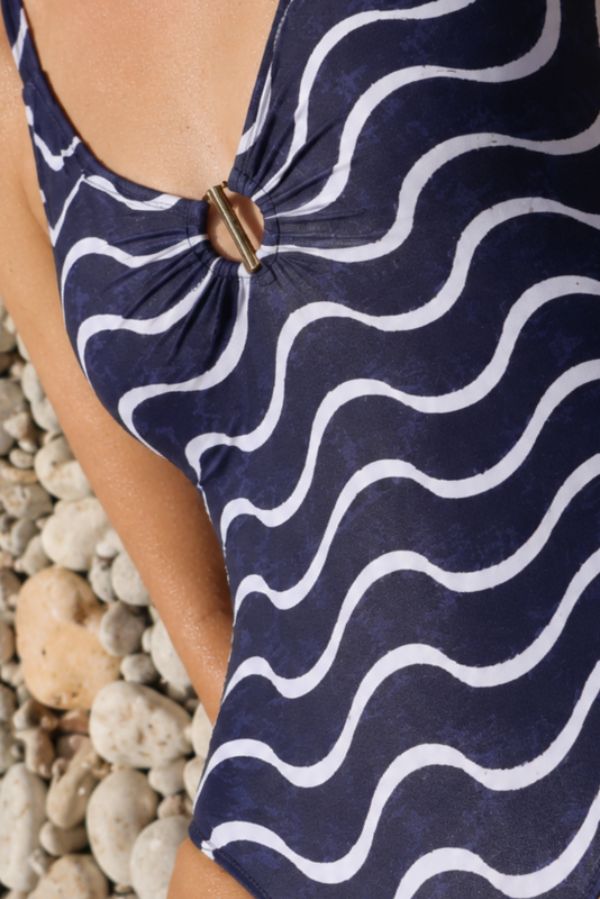 Costume da bagno snellente con stampa onde marine, coppa C