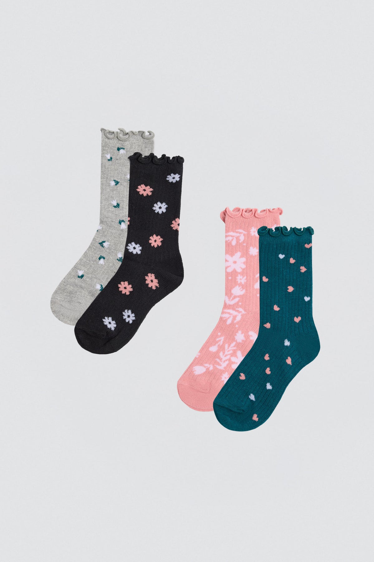 Pack 4 calzini bambina puño ondulado estampado flores