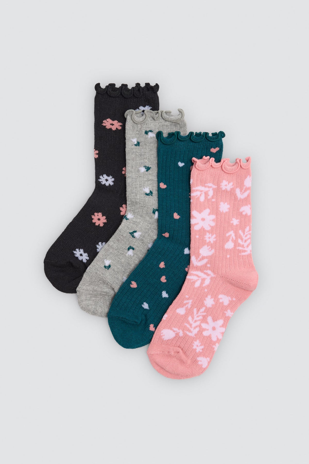Pack 4 calzini bambina puño ondulado estampado flores