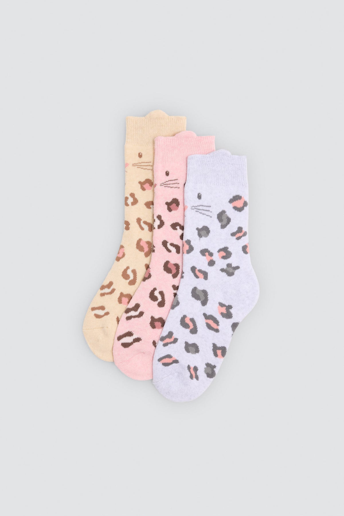 Pack 3 calzini bambina termici detalle orejas gato estampado leopardo
