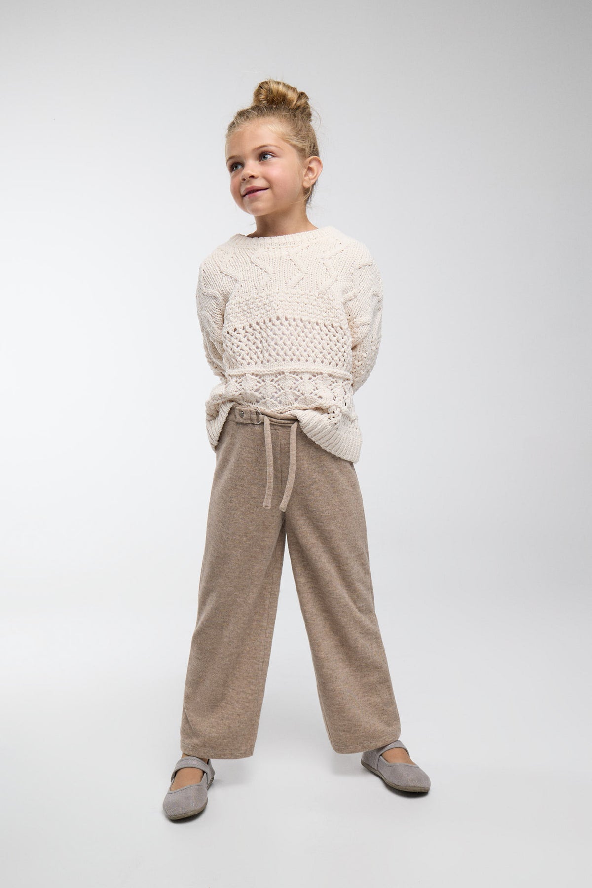 Pantalón ancho bambina jaspeado marrón