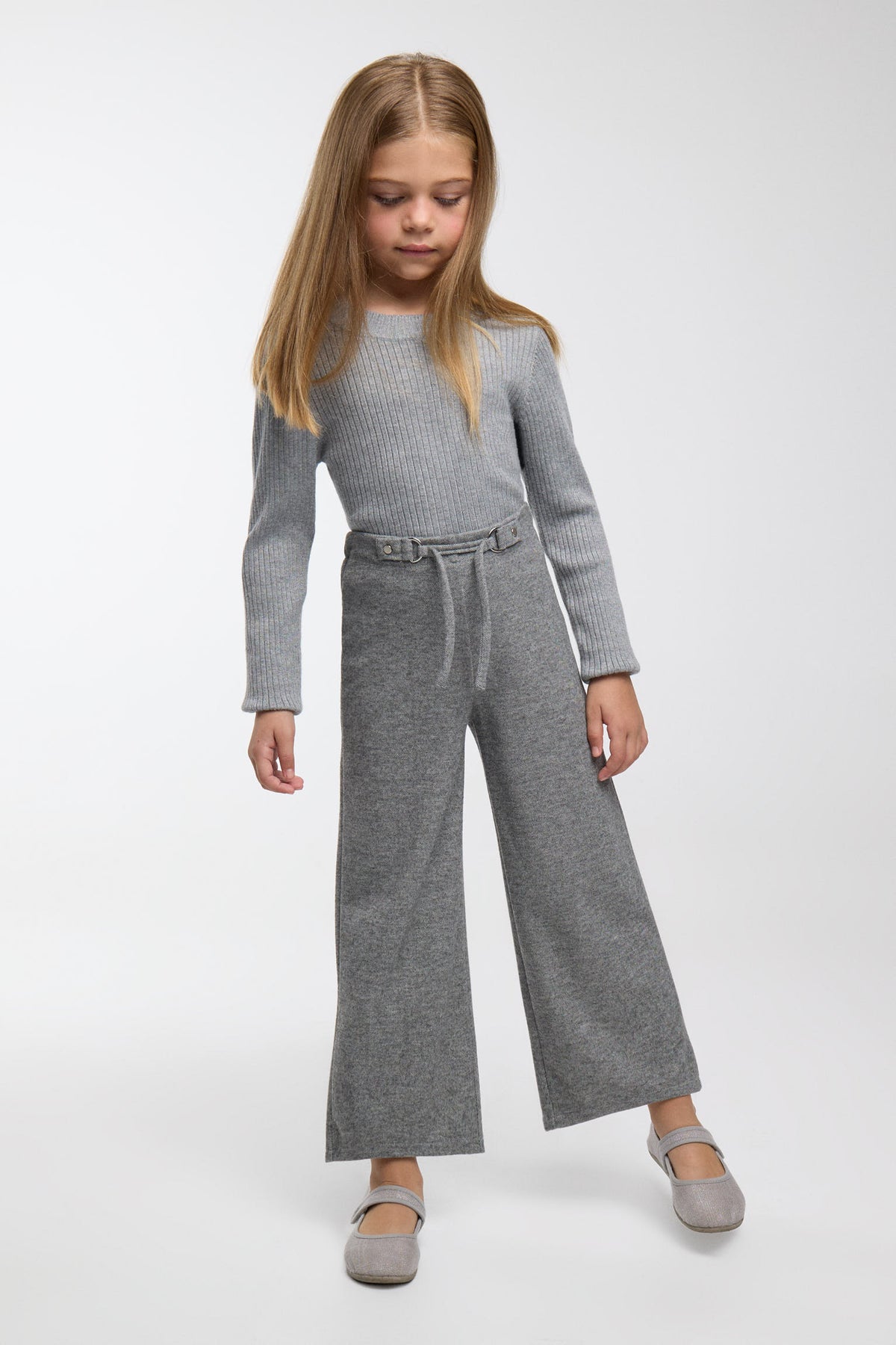 Pantalón ancho bambina jaspeado gris melange