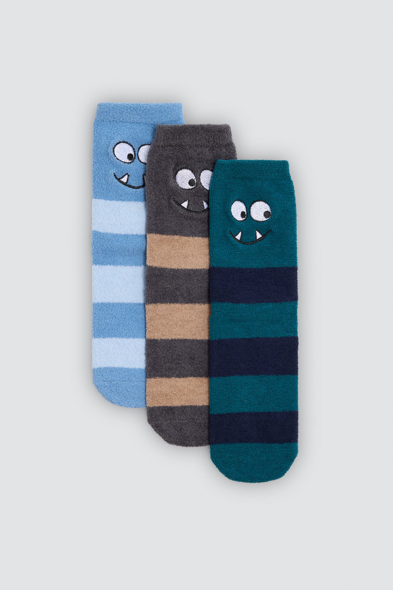 Pack 3 calzini bambino antideslizantes monstruos estampado rayas