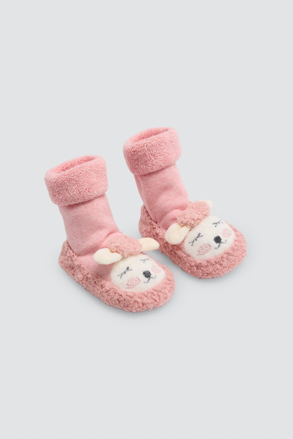Calzini-pantofole termici per bebè con pecorella rosa