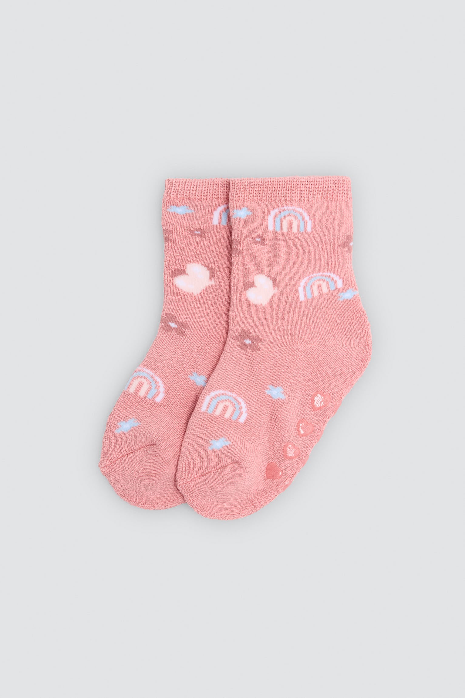 Pack 2 calzini neonato termici antideslizantes estampados gatos y arcoiris