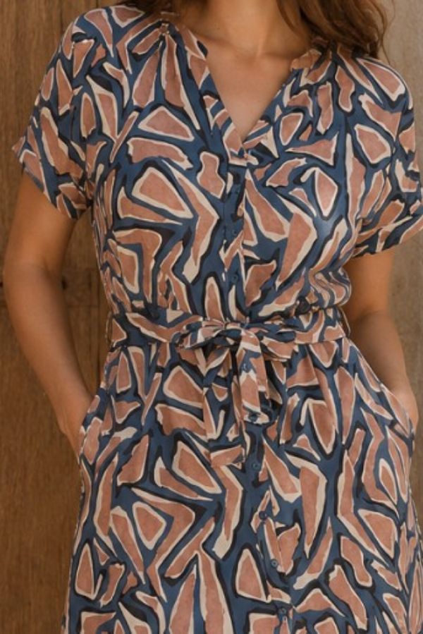 Abito camicia stampato a maniche corte