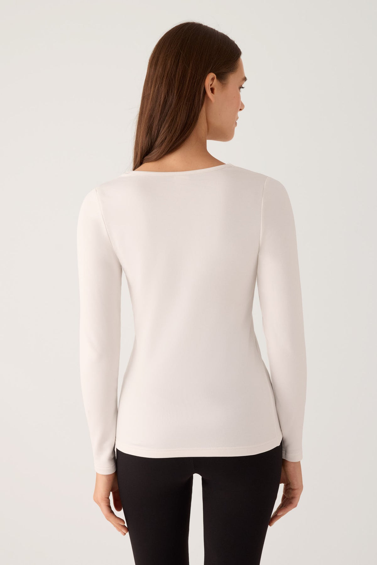 T-shirt da donna a maniche lunghe con scollo a V e pizzo avorio THERMAL
