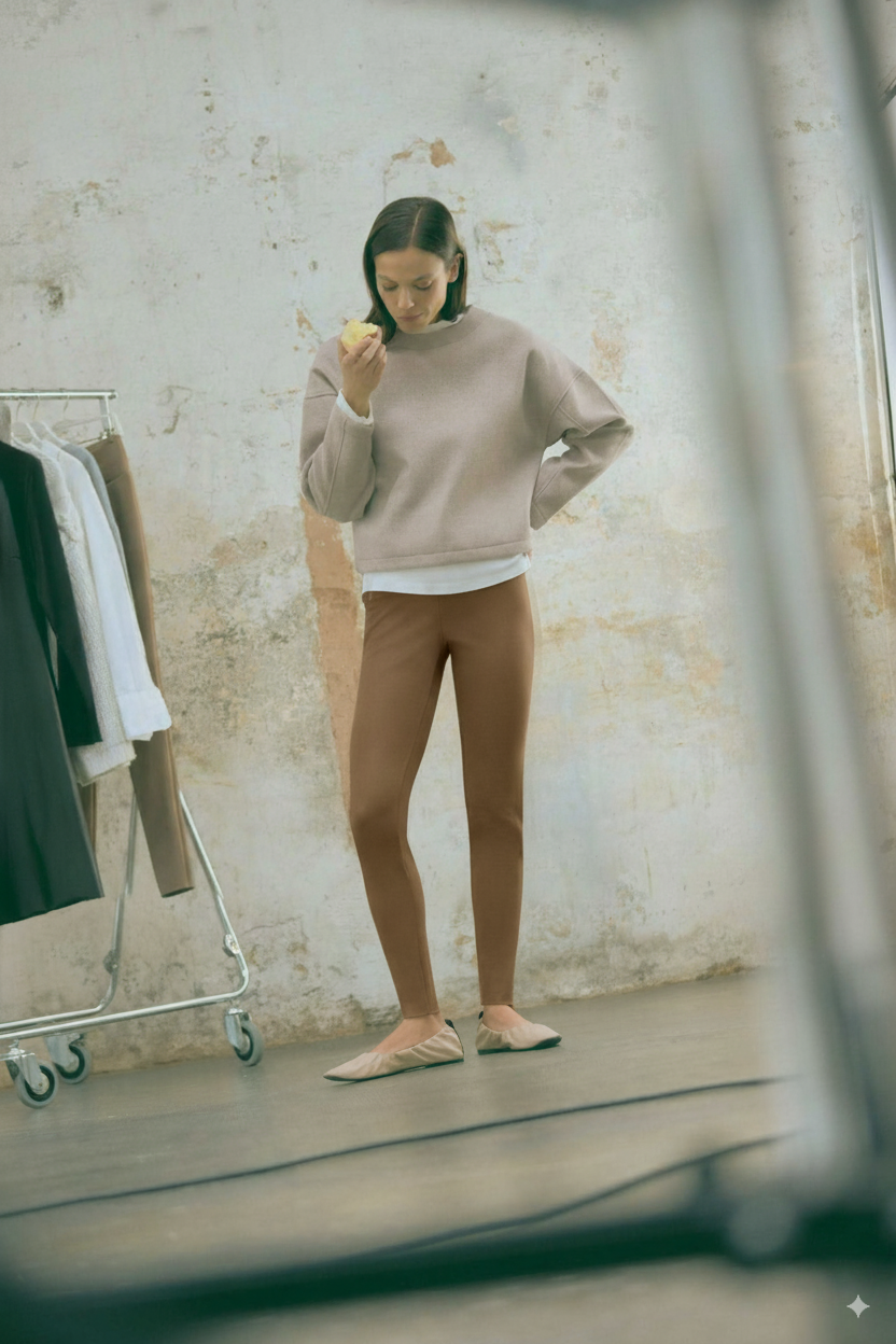 Leggings efecto metalizado & jersey marrón