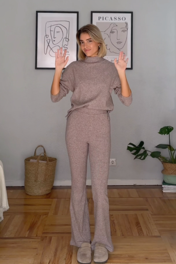 Look in maglia a coste marrone @teresamora6