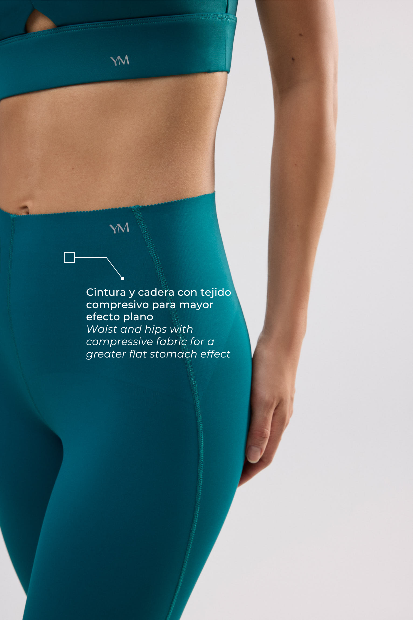 Leggings sportivi compressivi lunghi verdi con pancia piatta