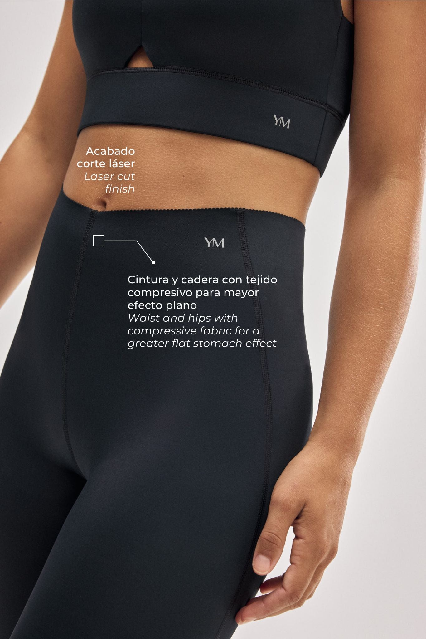 Leggings sportivi compressivi lunghi neri con pancia piatta
