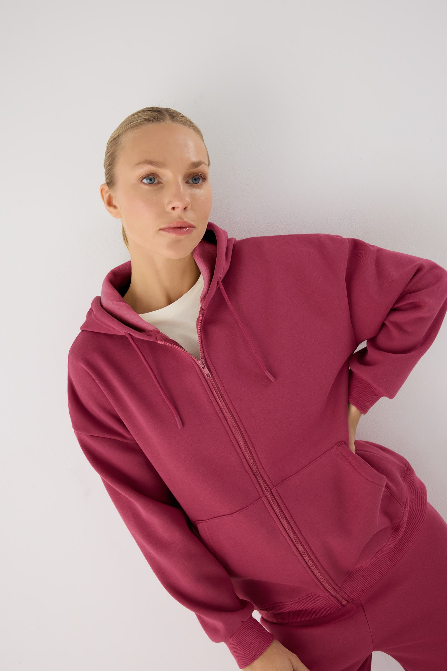 chándal deportivo mujer Slowloom en rosa nocturne rose detalle tejido acabado tejido cálido family match imagen 071