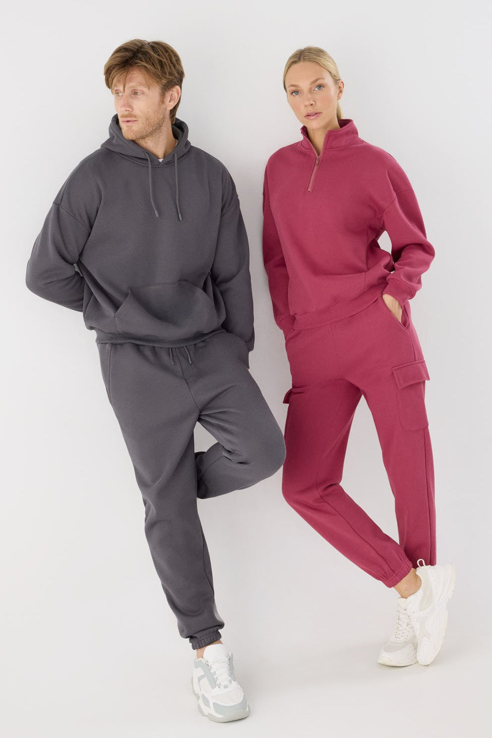 Pantalón sportivo uomo jogger afelpado con cintura ajustable gris marengo
