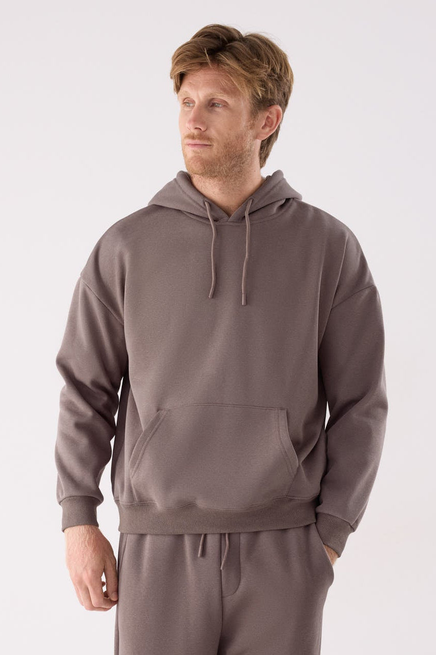 Sudadera sportiva uomo afelpada con capucha marrón