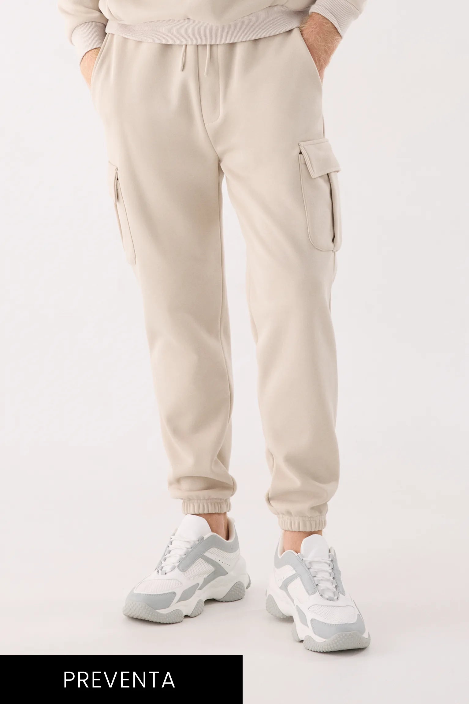 PREVENTA Pantalón sportivo uomo cargo afelpado con cintura ajustable beige