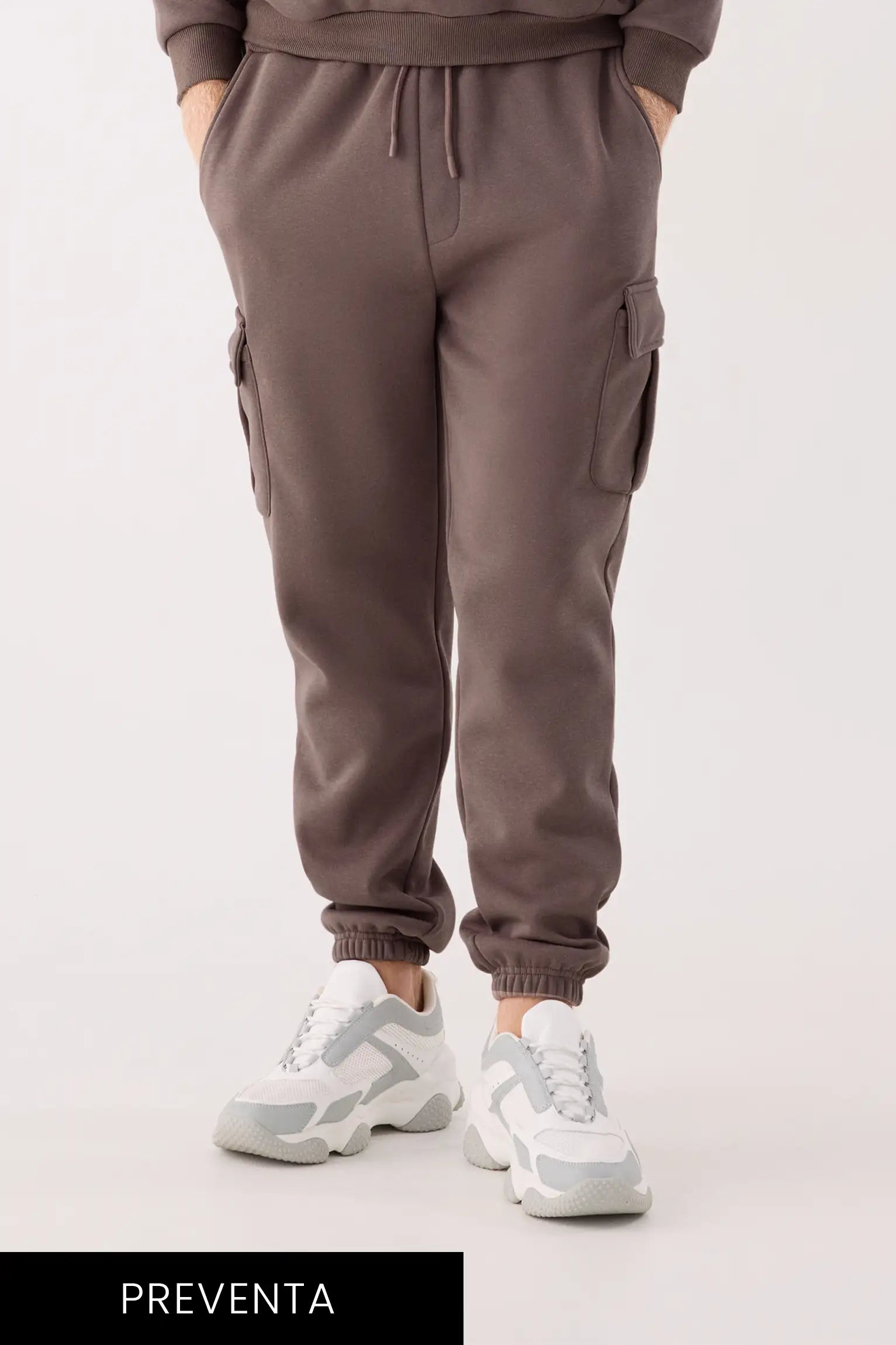 PREVENTA Pantalón sportivo uomo cargo afelpado con cintura ajustable marrón