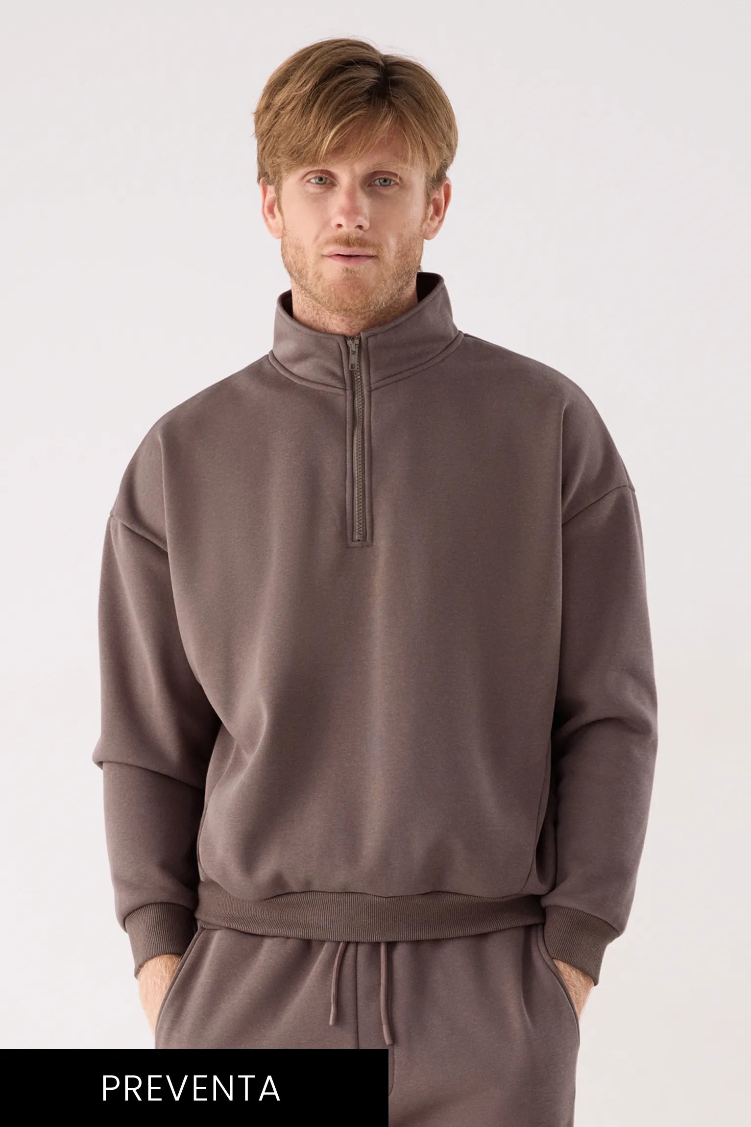 PREVENTA Sudadera sportiva uomo afelpada semi cremallera marrón