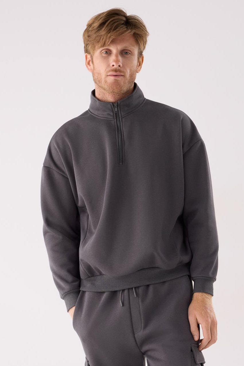 Sudadera sportiva uomo afelpada semi cremallera gris marengo
