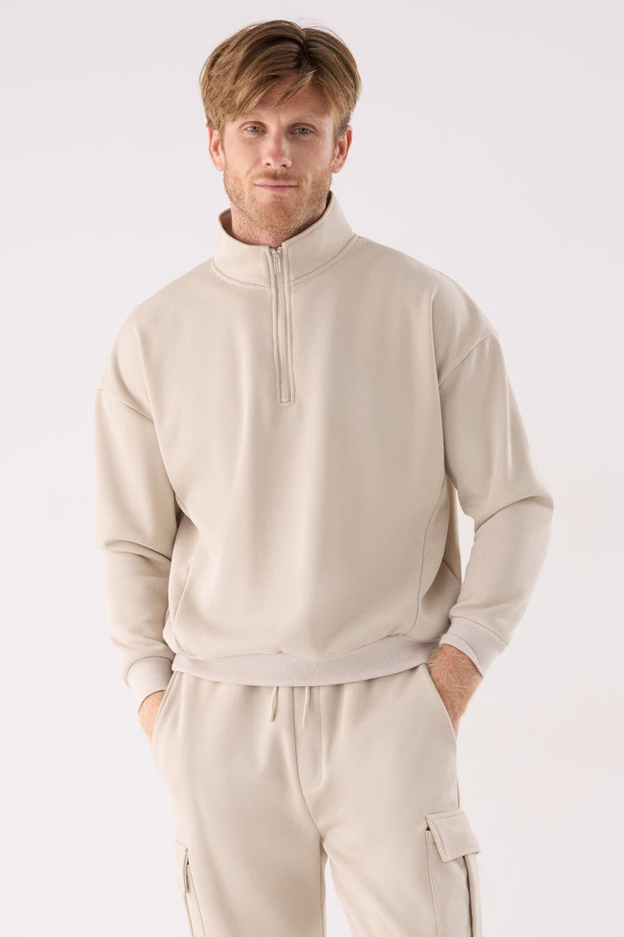 PREVENTA Sudadera sportiva uomo afelpada semi cremallera beige