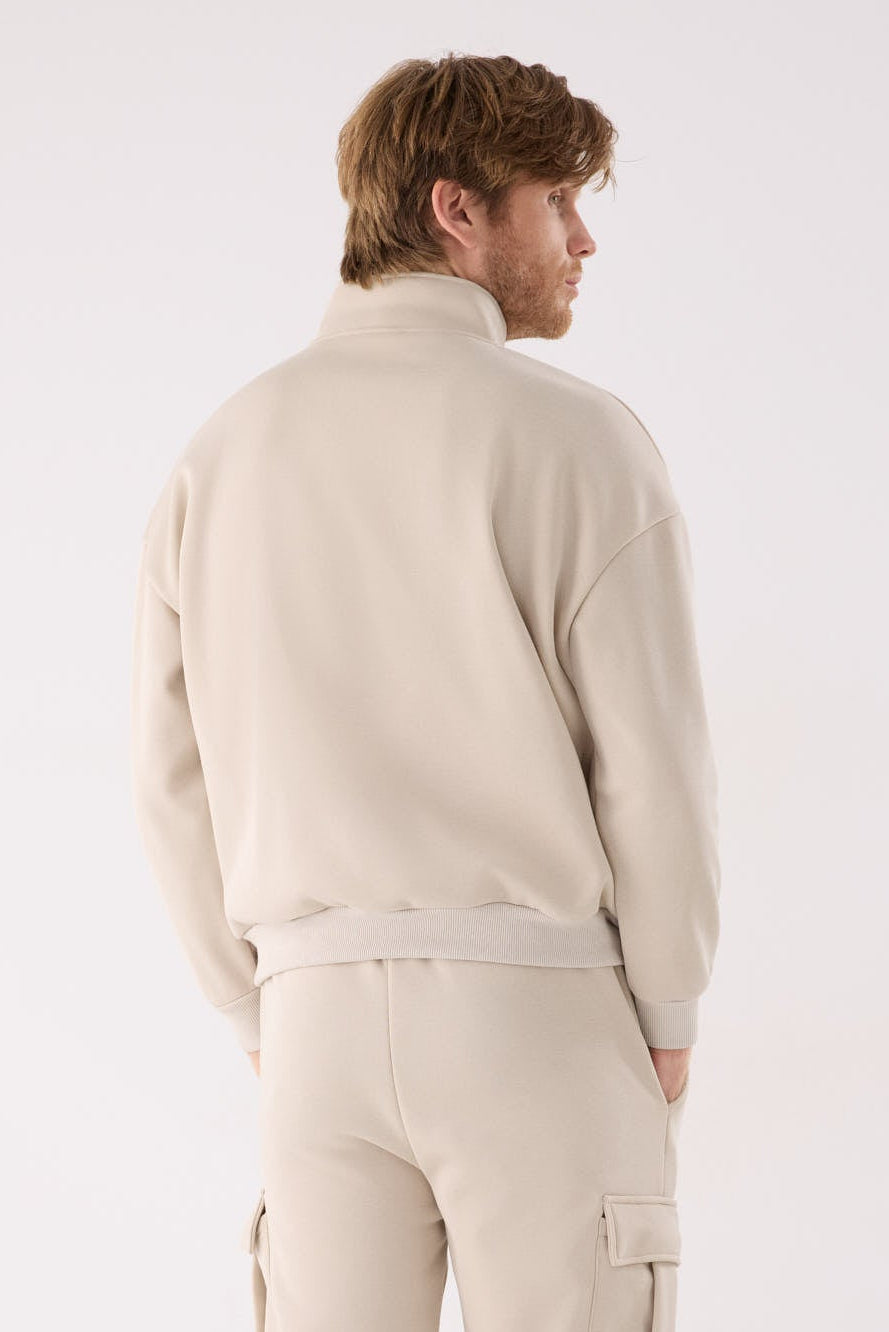 PREVENTA Sudadera sportiva uomo afelpada semi cremallera beige