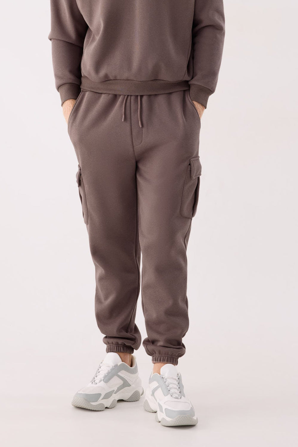 PREVENTA Pantalón sportivo uomo cargo afelpado con cintura ajustable marrón