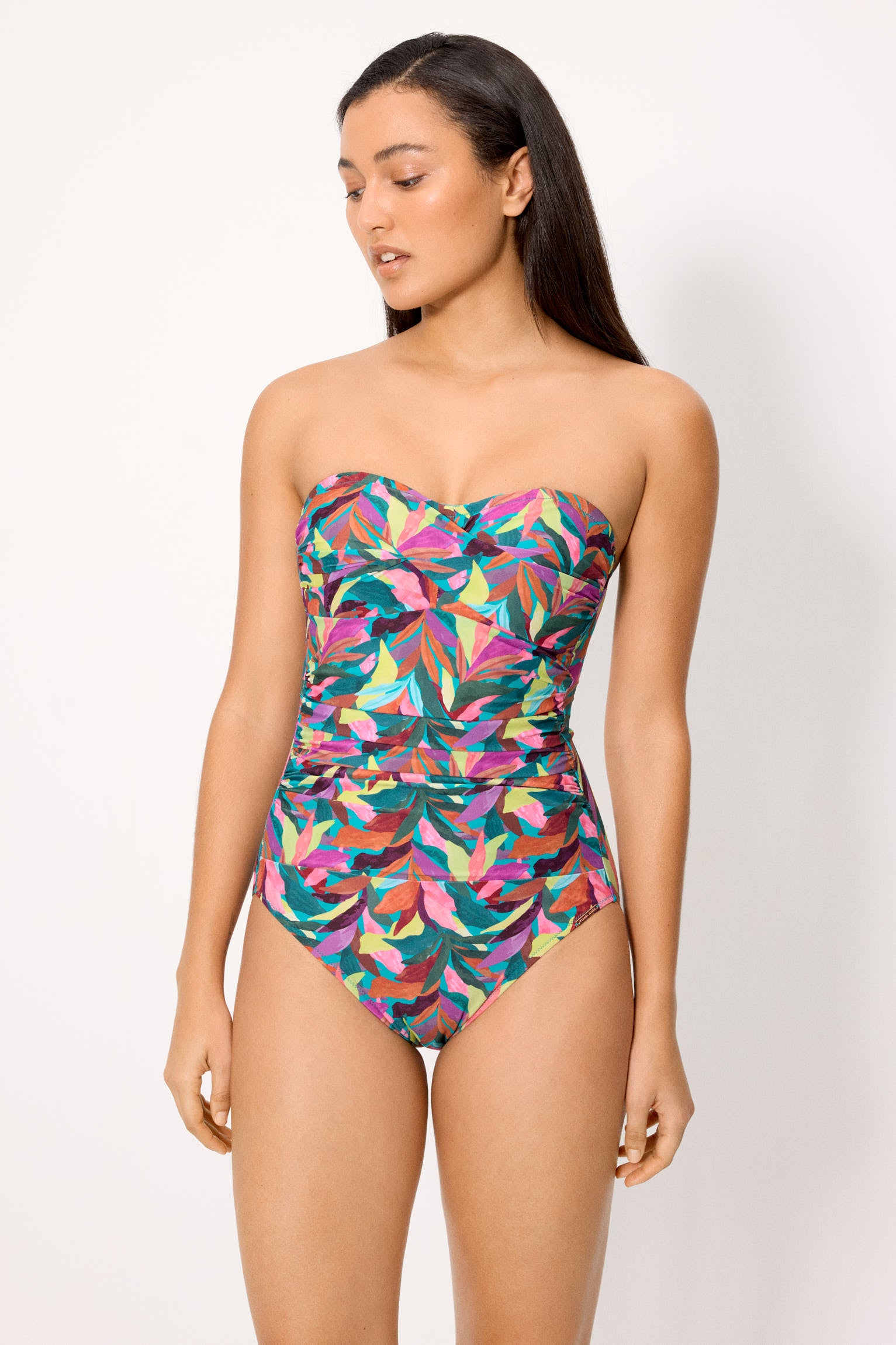 Costume da bagno snellente a fascia ad alta compressione con foglie, coppa B