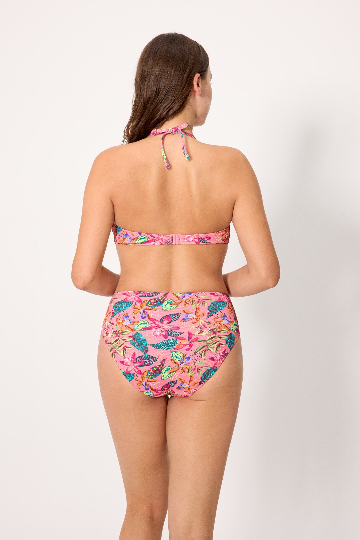 Bikini Minimizer con slip in piqué a vita alta con stampa tropicale, coppa D