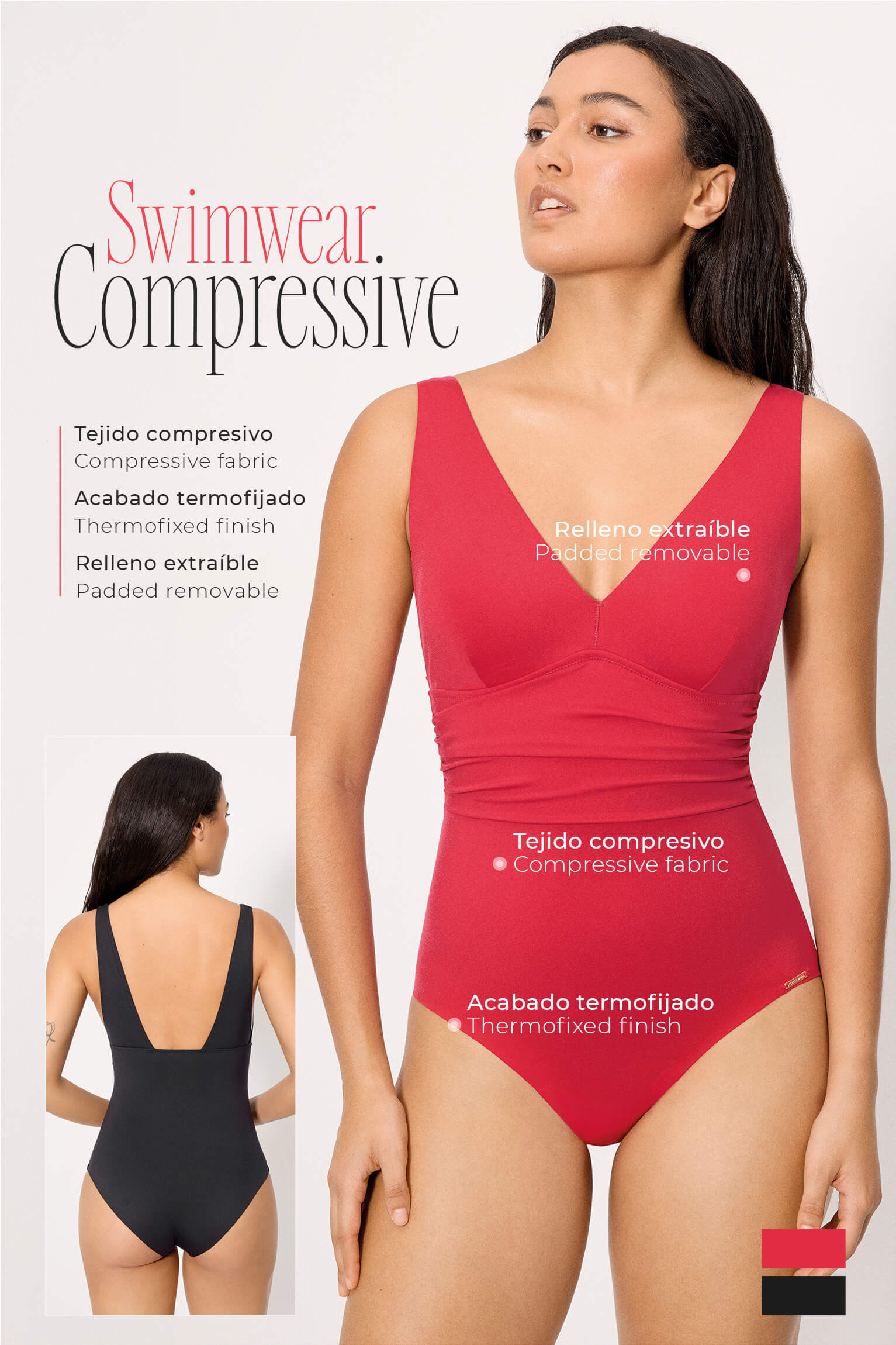 Costume da bagno snellente compressivo, nero, coppa B