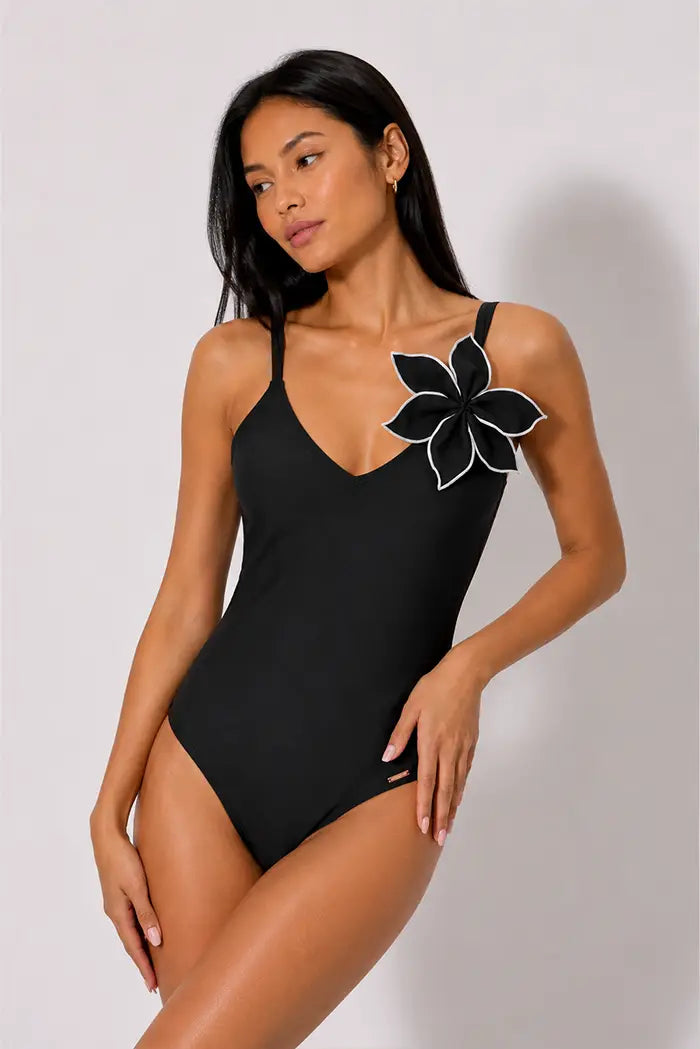 Costume da bagno snellente nero, coppa B