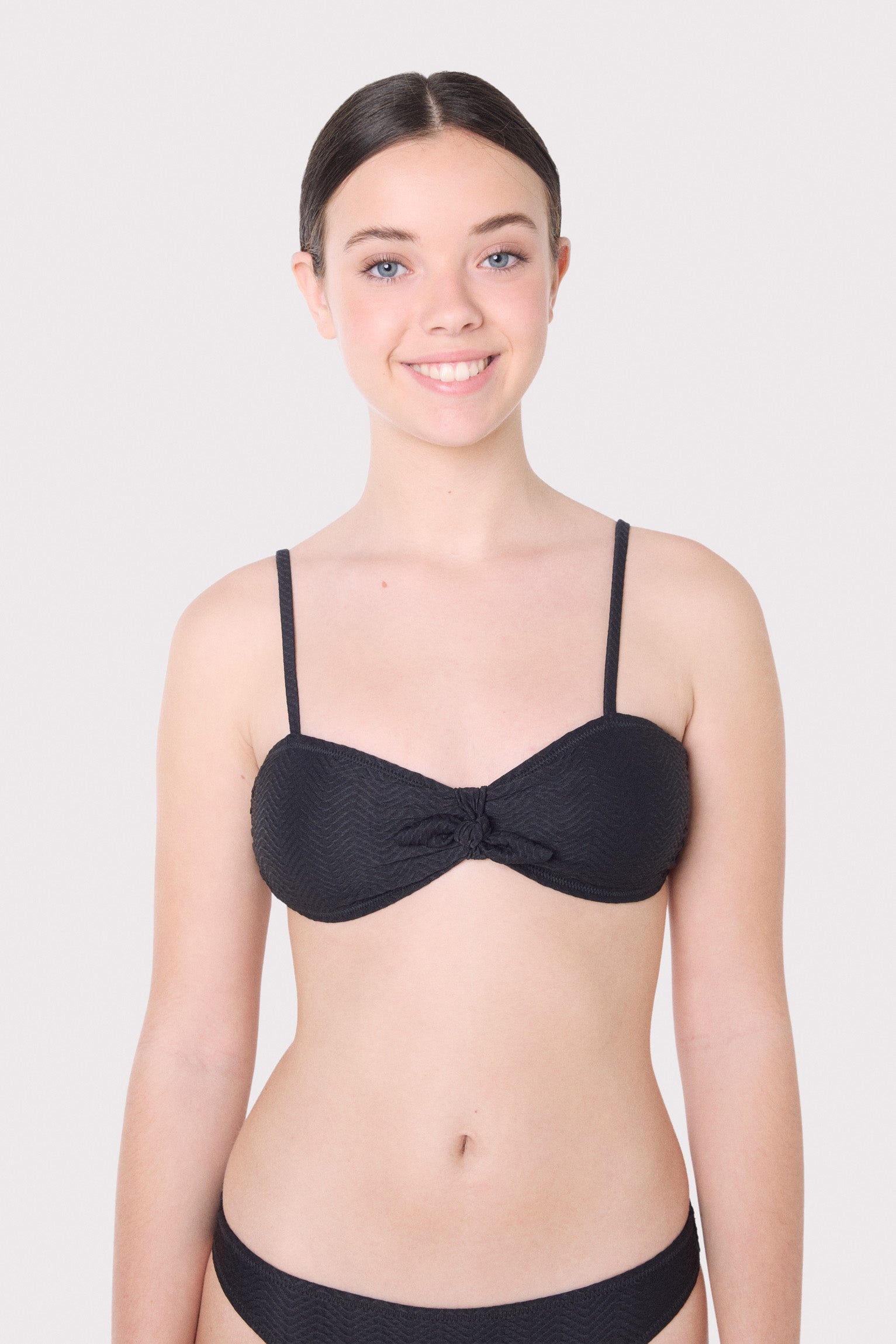 Top bikini da ragazza testurizzato con fiocco e imbottitura rimovibile