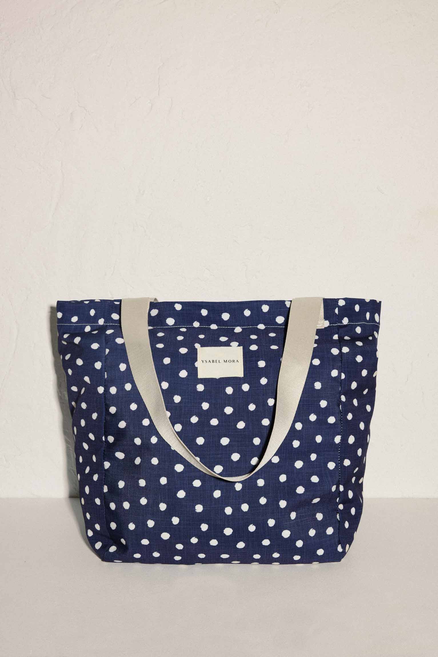 Borsa da spiaggia a pois navy