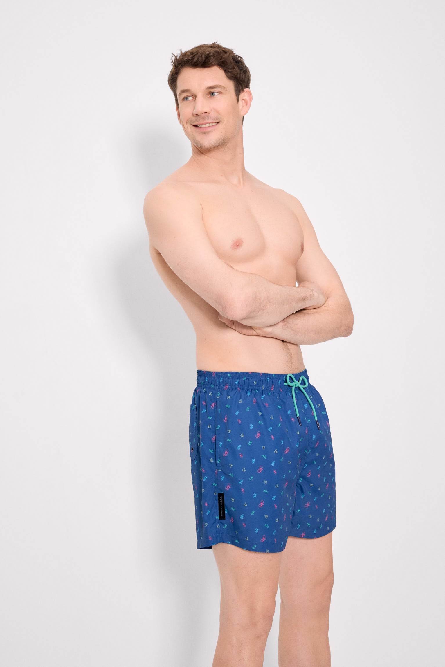 Costume da bagno intero con stampa di bicicletta blu