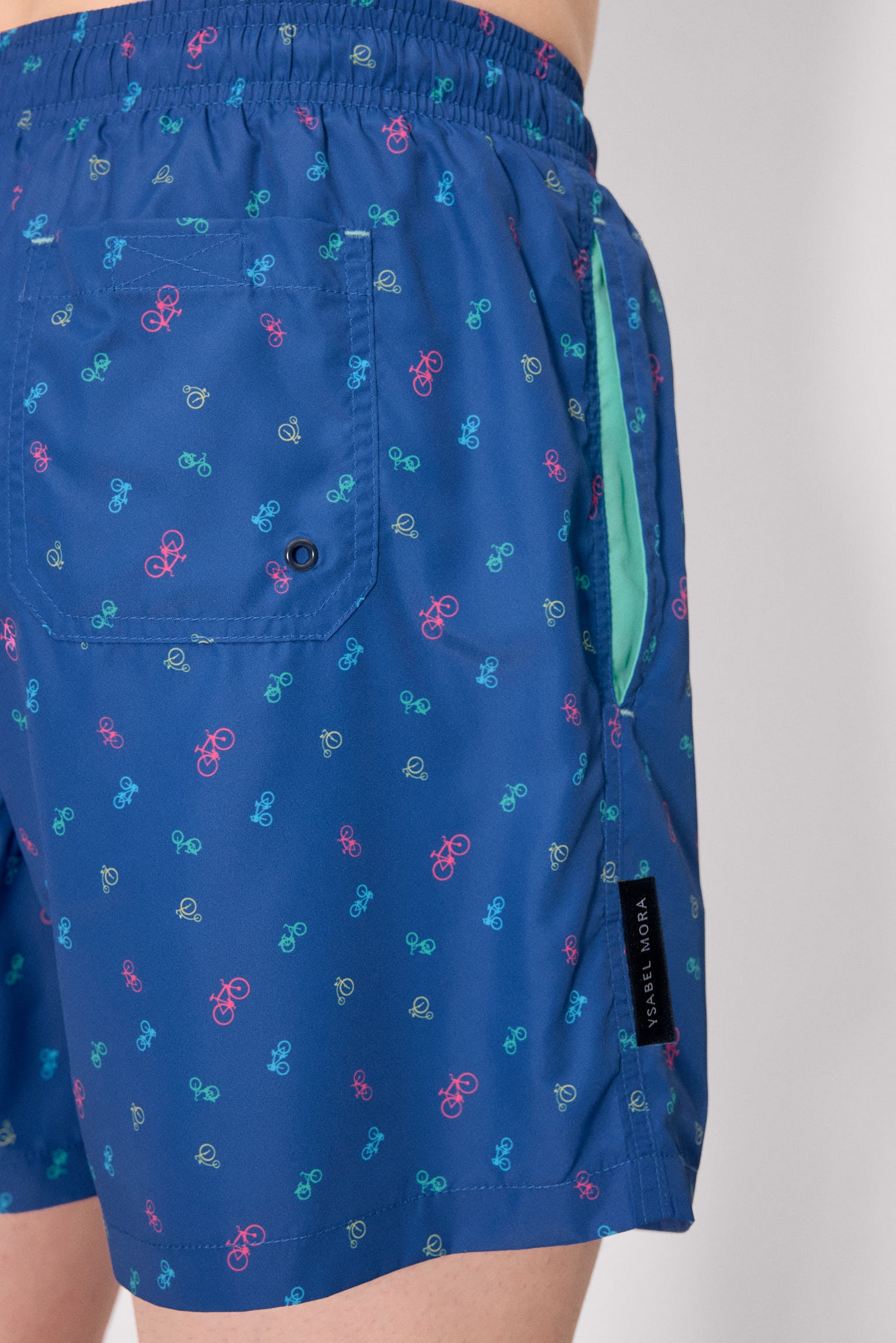 Costume da bagno intero con stampa di bicicletta blu