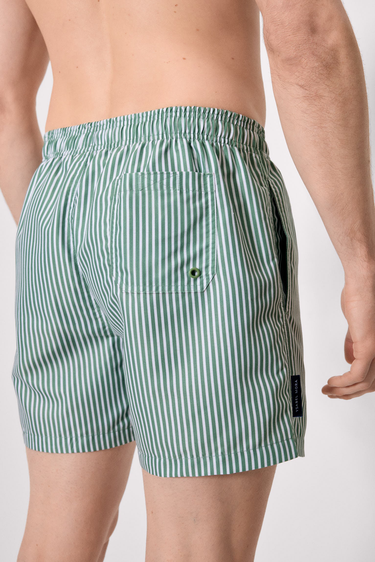 Costume da bagno di media lunghezza con stampa a righe verdi